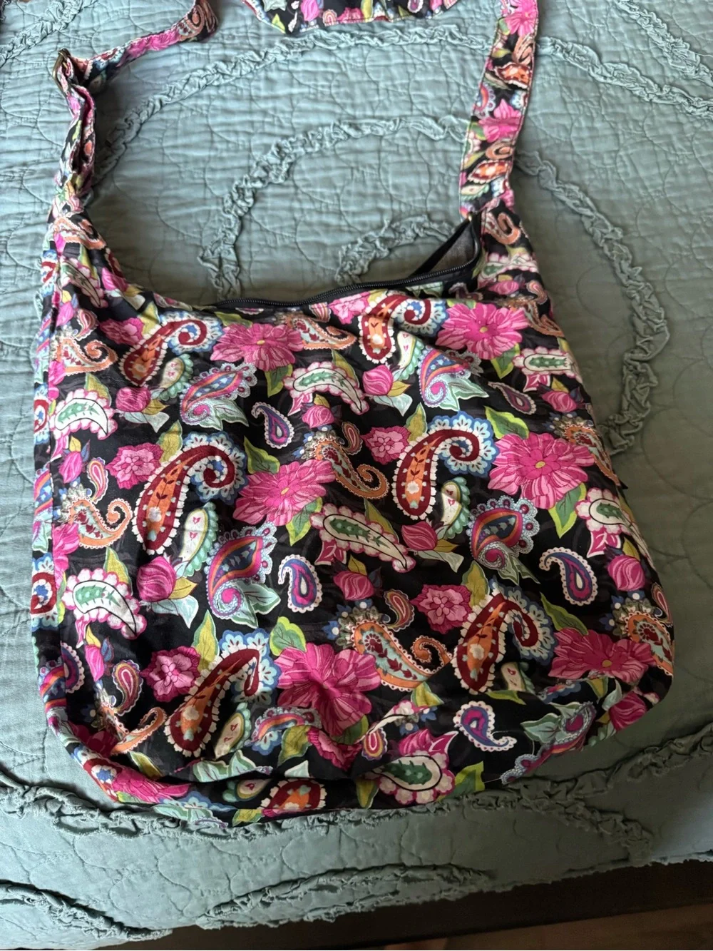 Floral Paisley Crossbody Shoulder slouch Bag - Pink/Black